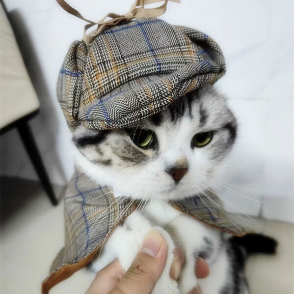 pet products Dog Costume-Cute Detective Pet Clothes Set Halloween Cosplay Party Outfit Winter Fashion Cape Cloak Hat for Small Medium Dog & Cat Kitten - Image 7